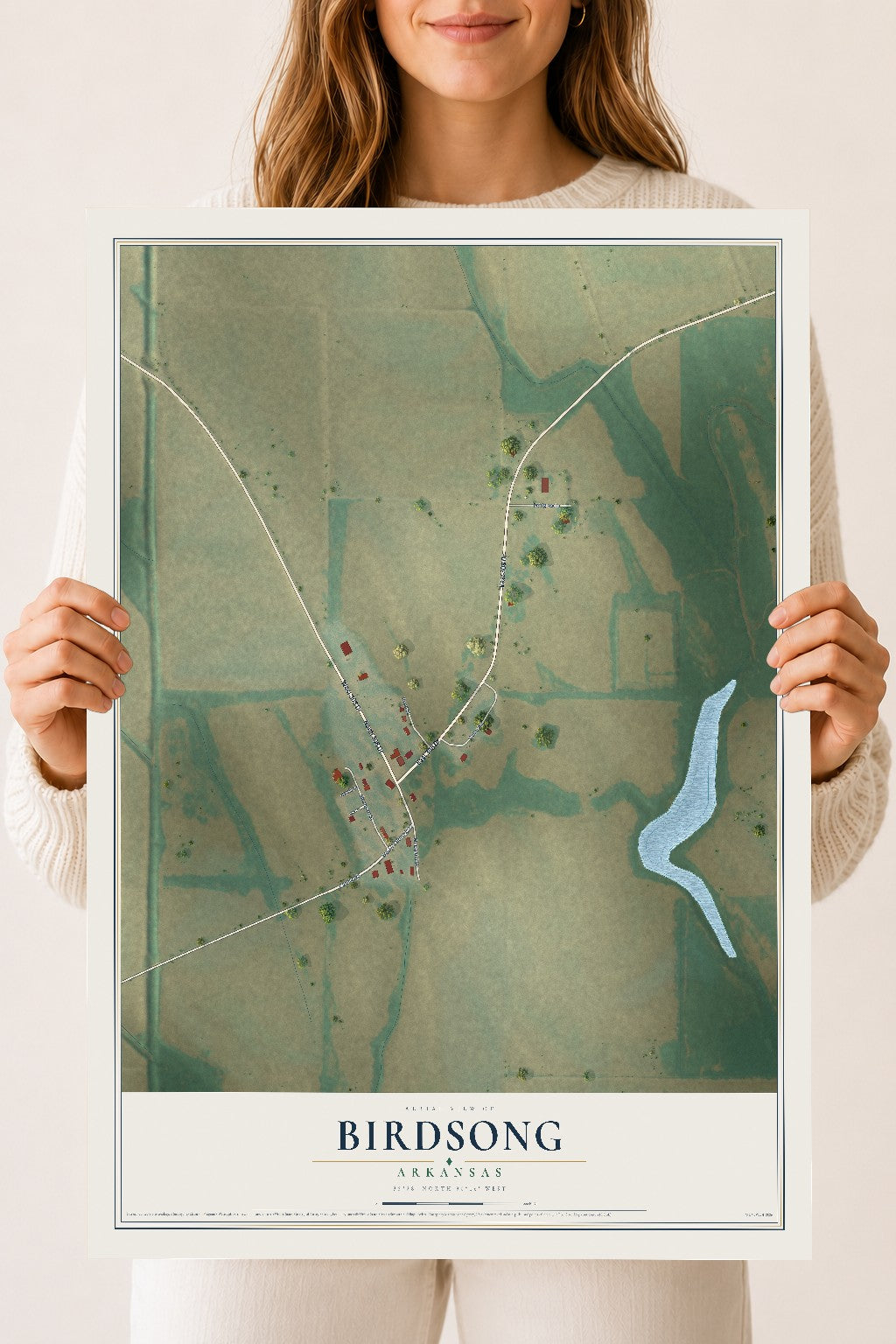 Map of Birdsong, Arkansas, 18 x 24 inch unframed archival matte print