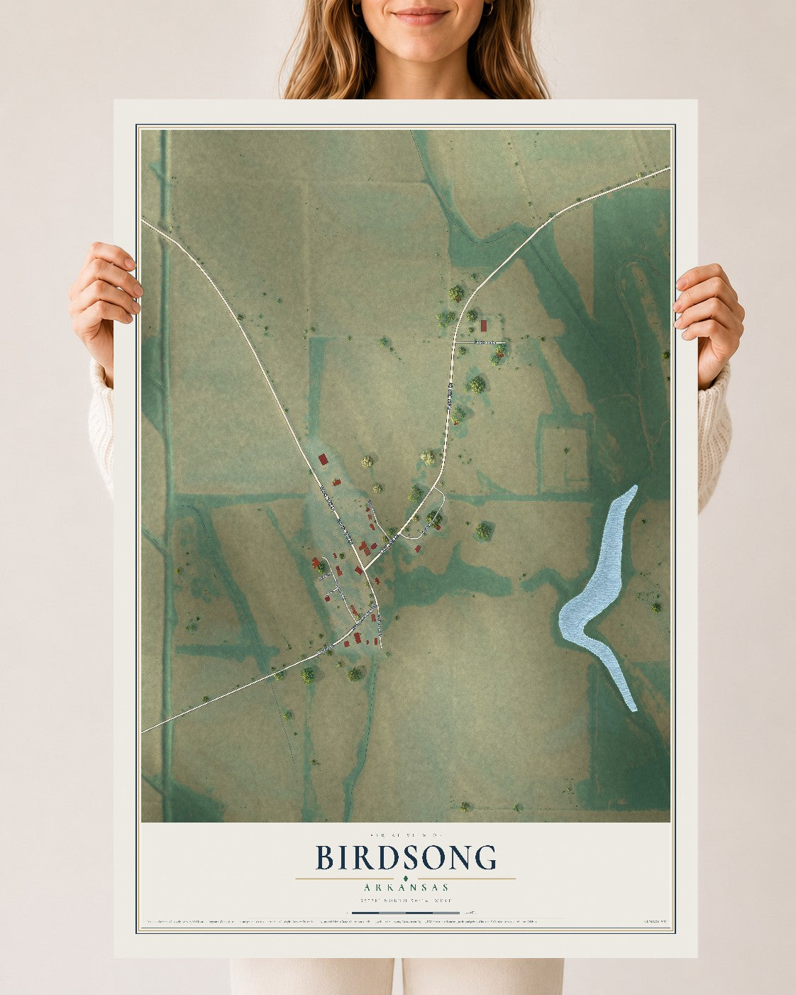 Map of Birdsong, Arkansas, 24 x 36 inch unframed archival matte print