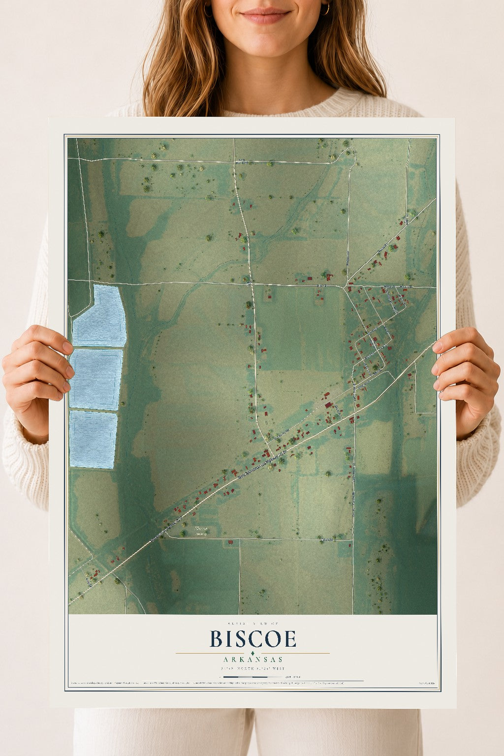 Map of Biscoe, Arkansas, 18 x 24 inch unframed archival matte print