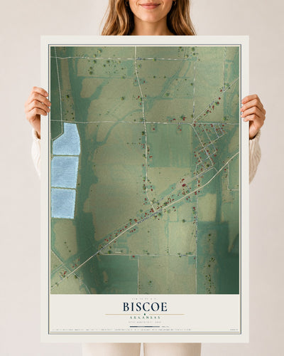 Map of Biscoe, Arkansas, 24 x 36 inch unframed archival matte print