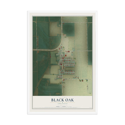 Map of Black Oak, Arkansas, 12 x 18 inch print in a white wood frame