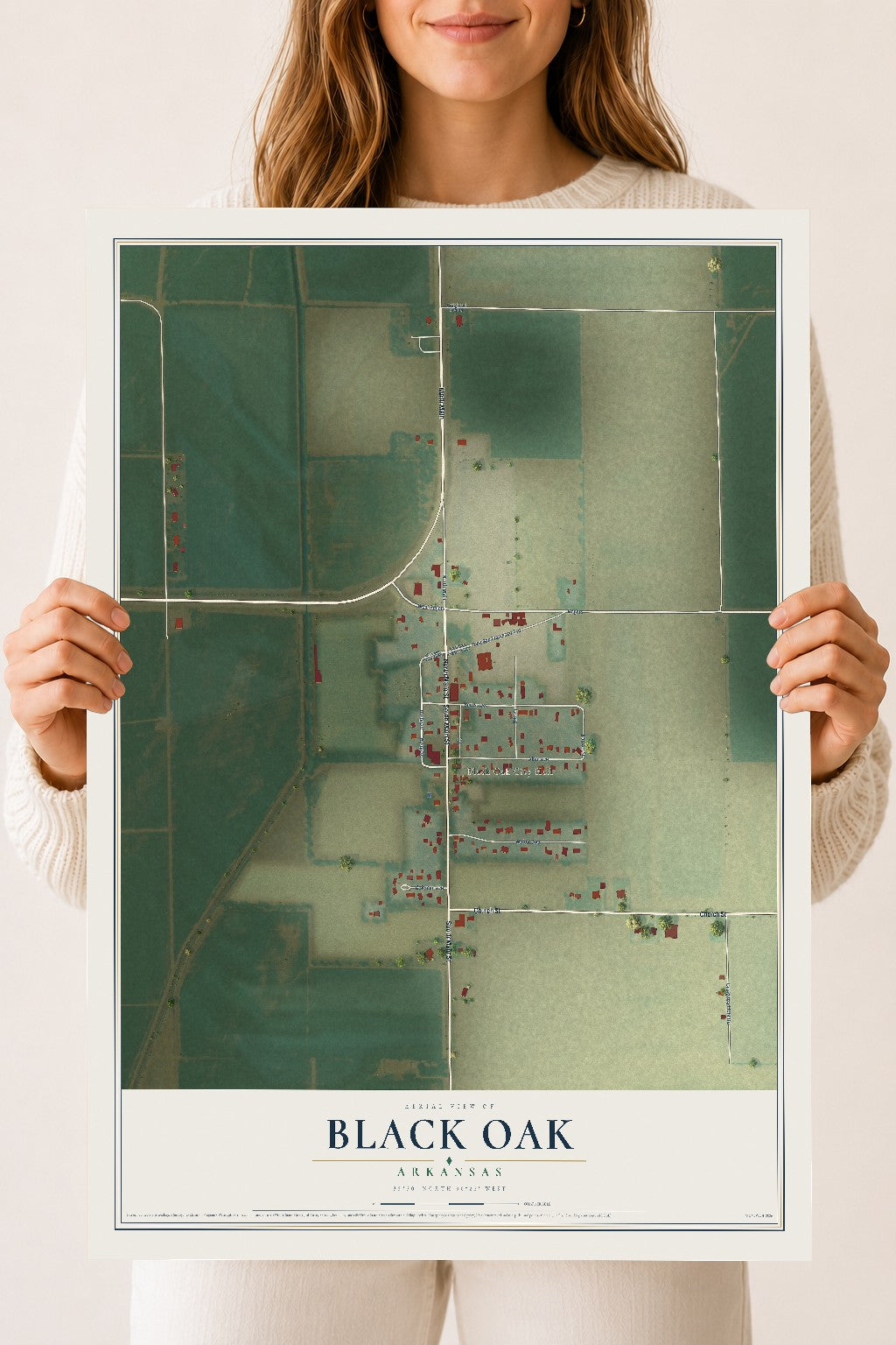 Map of Black Oak, Arkansas, 18 x 24 inch unframed archival matte print