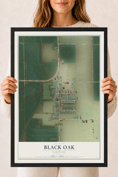 Map of Black Oak, Arkansas, 18 x 24 inch print in a black wood frame