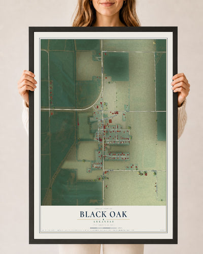 Map of Black Oak, Arkansas, 24 x 36 inch print in a black wood frame