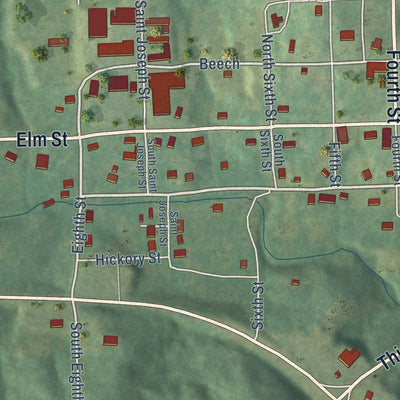 Close-up of the map of Black Rock, Arkansas print showing street and building detail