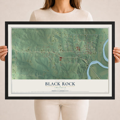 Map of Black Rock, Arkansas, 18 x 24 inch print in a black wood frame