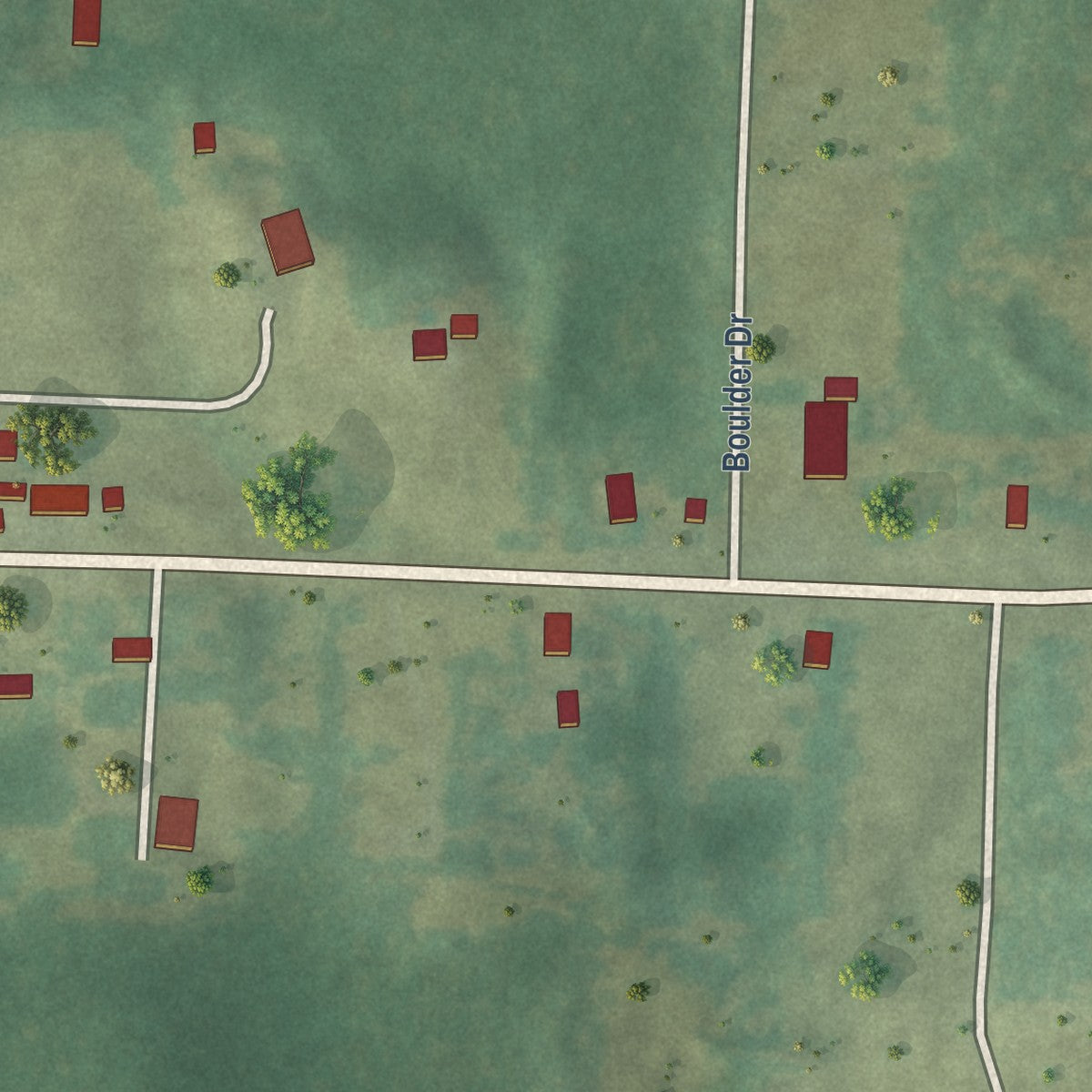 Close-up of the map of Black Springs, Arkansas print showing street and building detail
