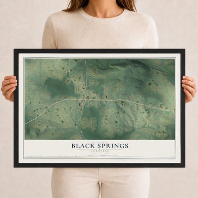 Map of Black Springs, Arkansas, 12 x 18 inch print in a black wood frame