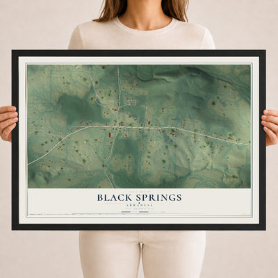 Map of Black Springs, Arkansas, 18 x 24 inch print in a black wood frame