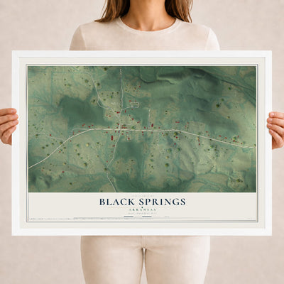Map of Black Springs, Arkansas, 18 x 24 inch print in a white wood frame