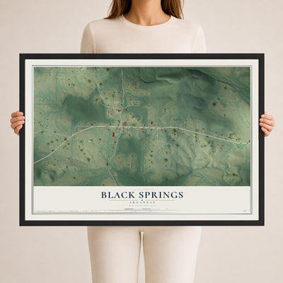 Map of Black Springs, Arkansas, 24 x 36 inch print in a black wood frame