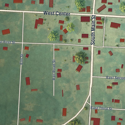 Close-up of the map of Blevins, Arkansas print showing street and building detail
