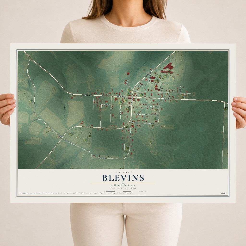 Map of Blevins, Arkansas, 18 x 24 inch unframed archival matte print