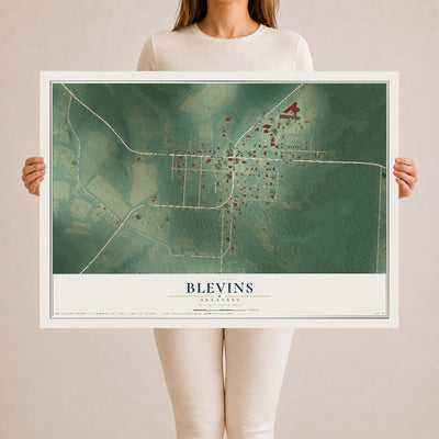 Map of Blevins, Arkansas, 24 x 36 inch unframed archival matte print