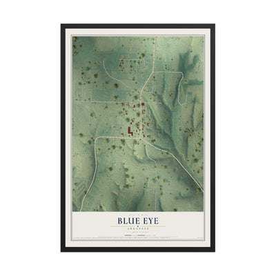 Map of Blue Eye, Arkansas, 12 x 18 inch print in a black wood frame