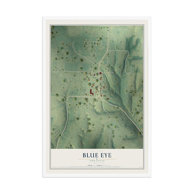 Map of Blue Eye, Arkansas, 12 x 18 inch print in a white wood frame