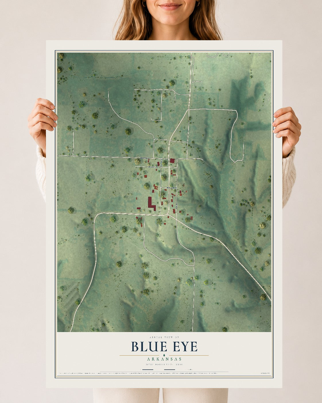 Map of Blue Eye, Arkansas, 24 x 36 inch unframed archival matte print