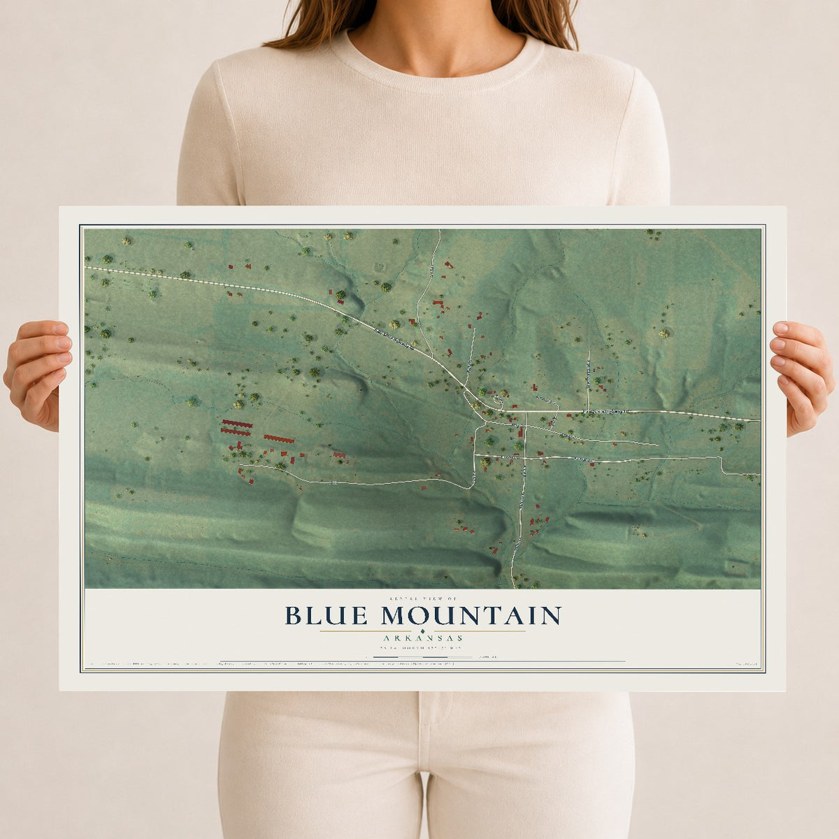 Map of Blue Mountain, Arkansas, 12 x 18 inch unframed archival matte print