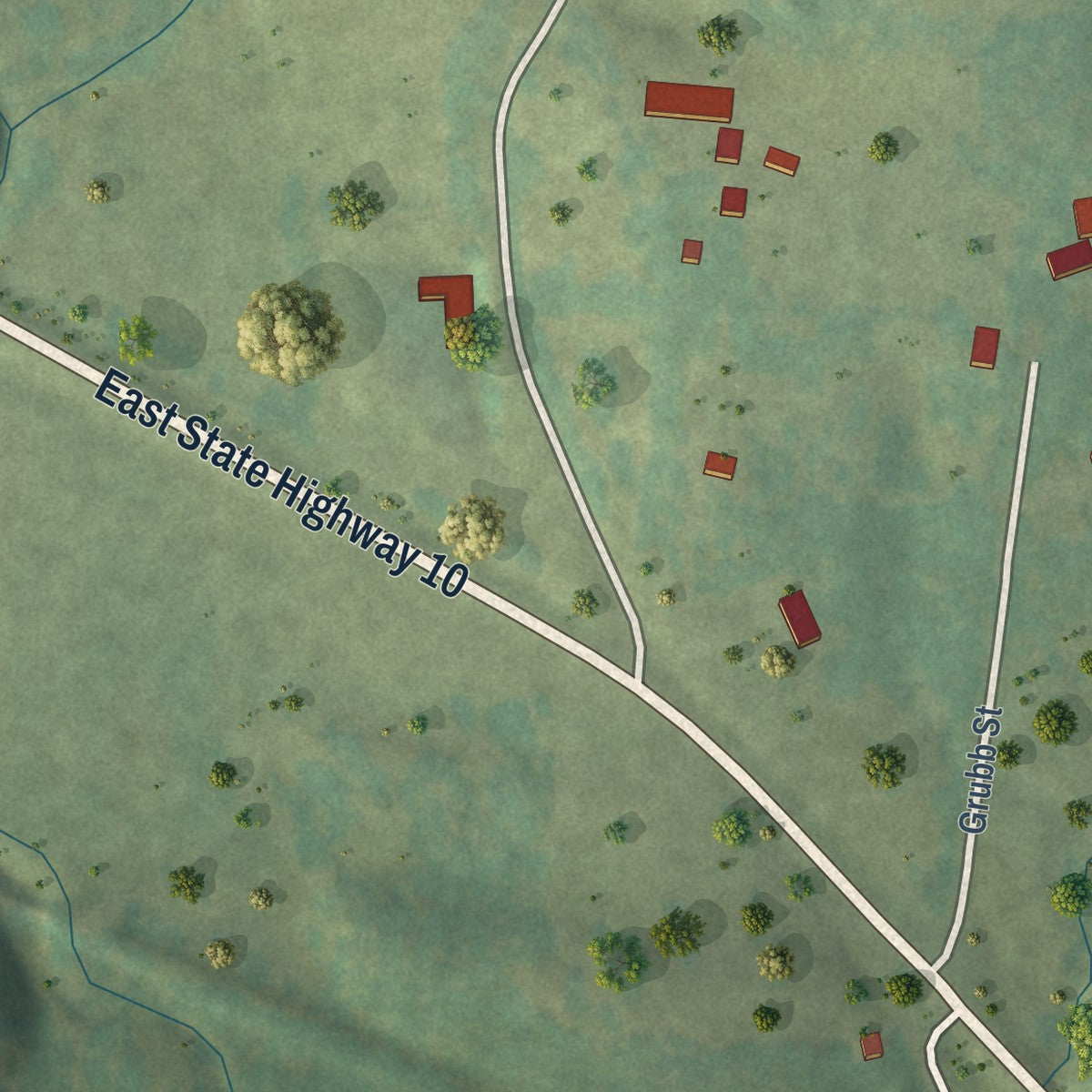 Second close-up of the map of Blue Mountain, Arkansas print showing more streets and buildings