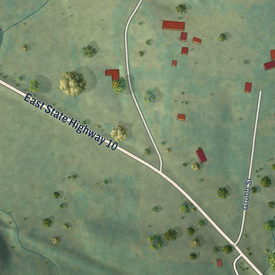 Second close-up of the map of Blue Mountain, Arkansas print showing more streets and buildings