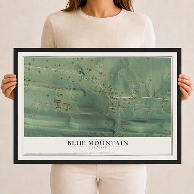 Map of Blue Mountain, Arkansas, 12 x 18 inch print in a black wood frame