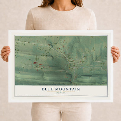 Map of Blue Mountain, Arkansas, 12 x 18 inch print in a white wood frame