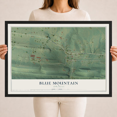 Map of Blue Mountain, Arkansas, 18 x 24 inch print in a black wood frame