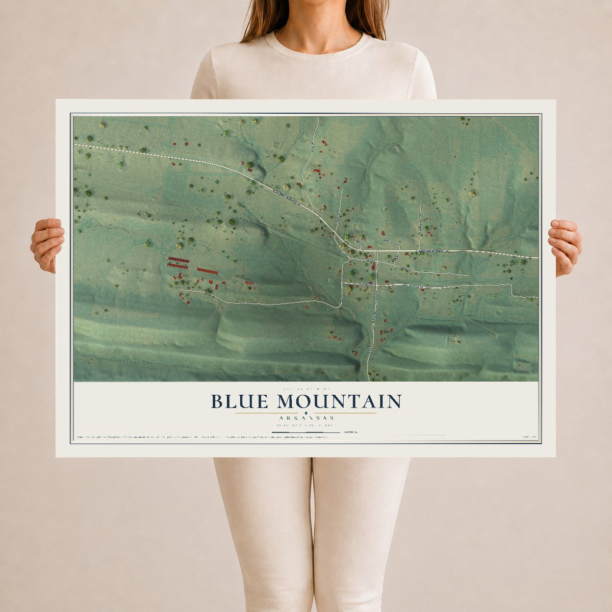 Map of Blue Mountain, Arkansas, 24 x 36 inch unframed archival matte print