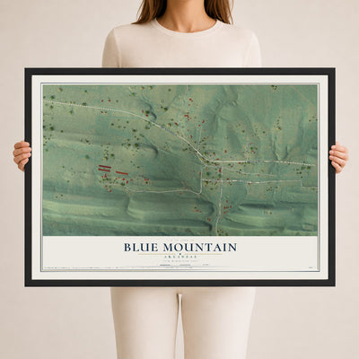 Map of Blue Mountain, Arkansas, 24 x 36 inch print in a black wood frame