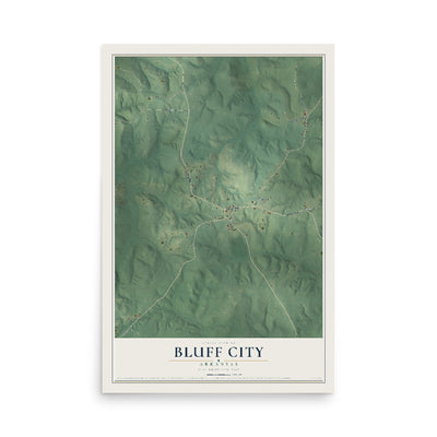Map of Bluff City, Arkansas, 12 x 18 inch unframed archival matte print