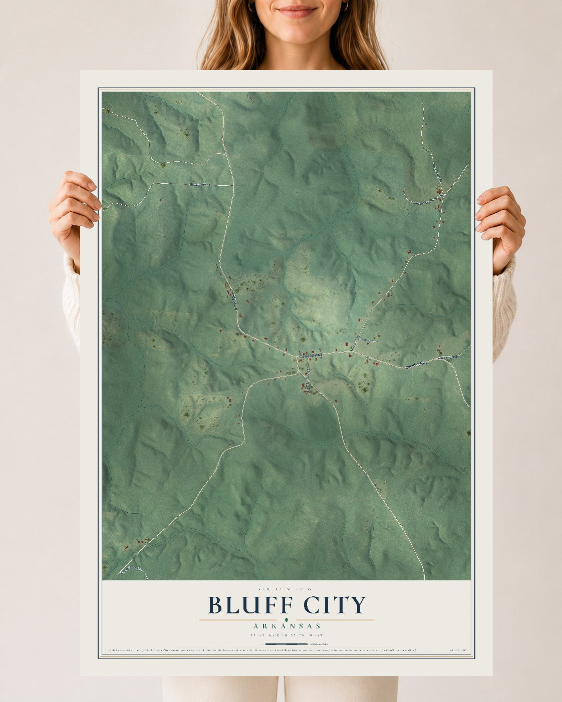 Map of Bluff City, Arkansas, 24 x 36 inch unframed archival matte print