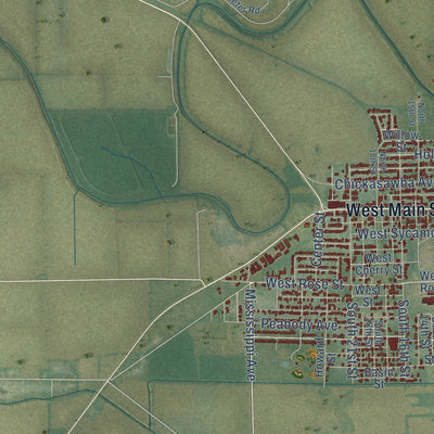 Second close-up of the map of Blytheville, Arkansas print showing more streets and buildings