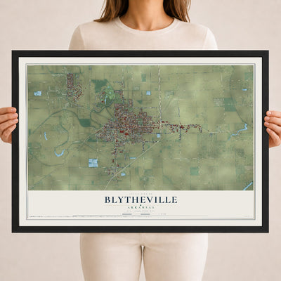 Map of Blytheville, Arkansas, 18 x 24 inch print in a black wood frame
