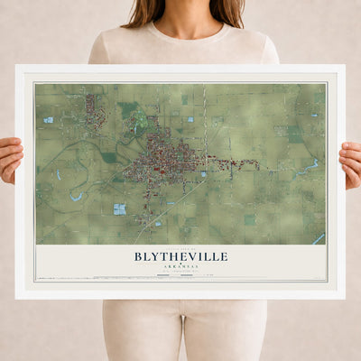 Map of Blytheville, Arkansas, 18 x 24 inch print in a white wood frame