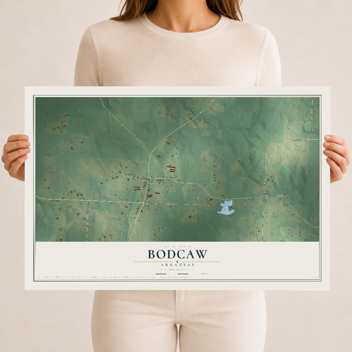 Map of Bodcaw, Arkansas, 12 x 18 inch unframed archival matte print