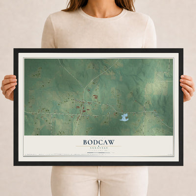Map of Bodcaw, Arkansas, 12 x 18 inch print in a black wood frame