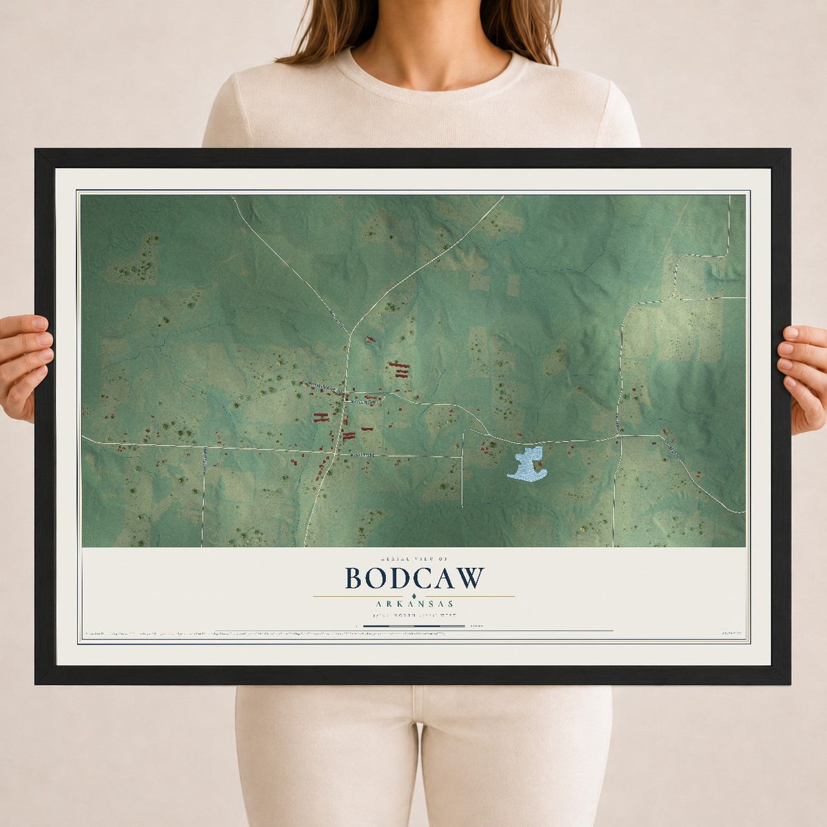 Map of Bodcaw, Arkansas, 18 x 24 inch print in a black wood frame
