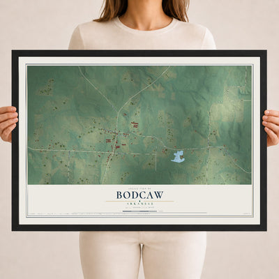 Map of Bodcaw, Arkansas, 18 x 24 inch print in a black wood frame