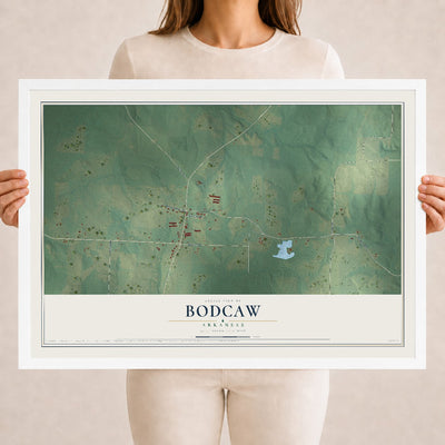 Map of Bodcaw, Arkansas, 18 x 24 inch print in a white wood frame