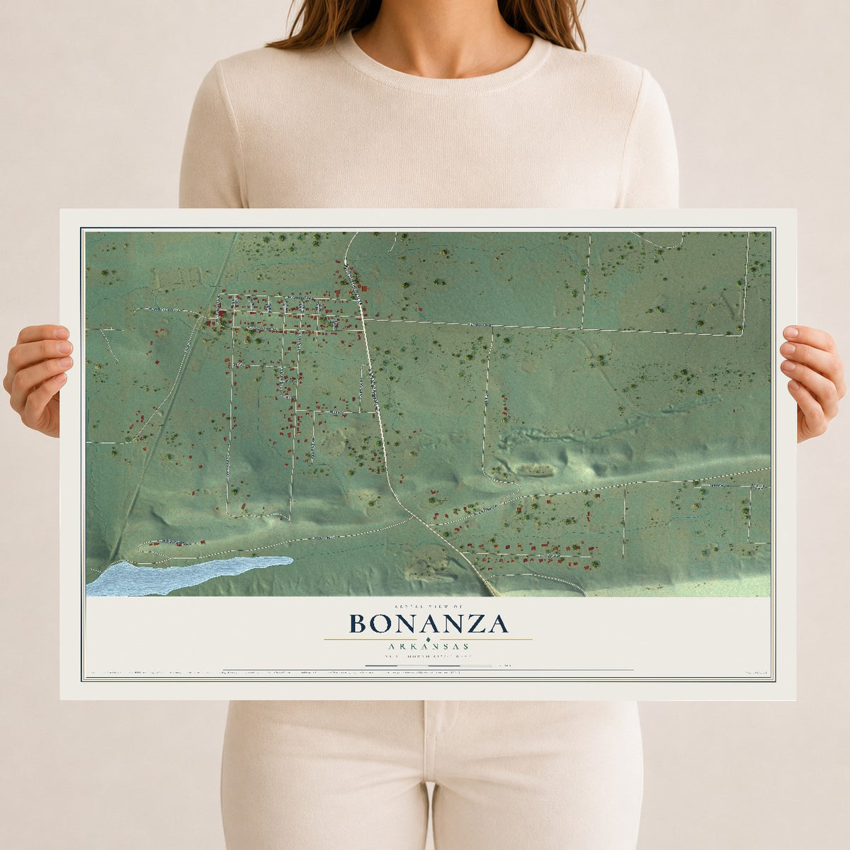 Map of Bonanza, Arkansas, 12 x 18 inch unframed archival matte print