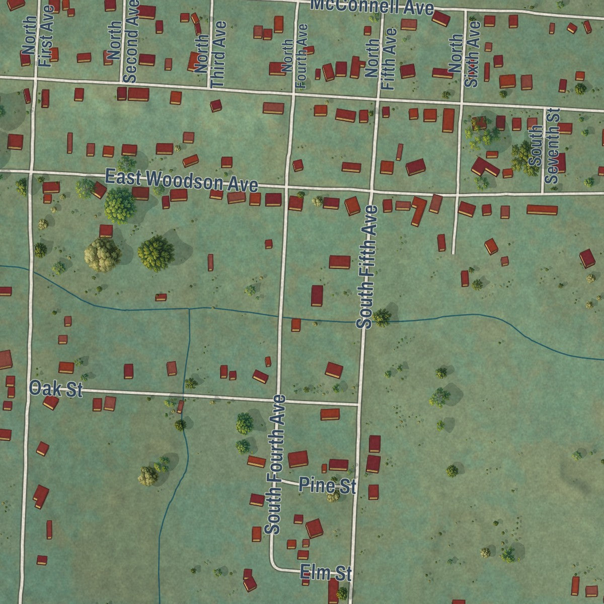 Close-up of the map of Bonanza, Arkansas print showing street and building detail