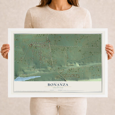 Map of Bonanza, Arkansas, 12 x 18 inch print in a white wood frame
