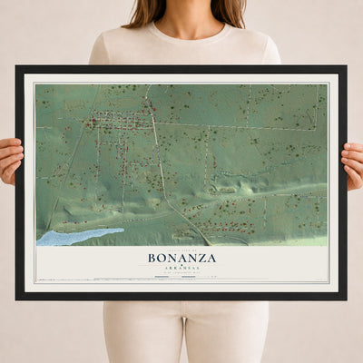 Map of Bonanza, Arkansas, 18 x 24 inch print in a black wood frame