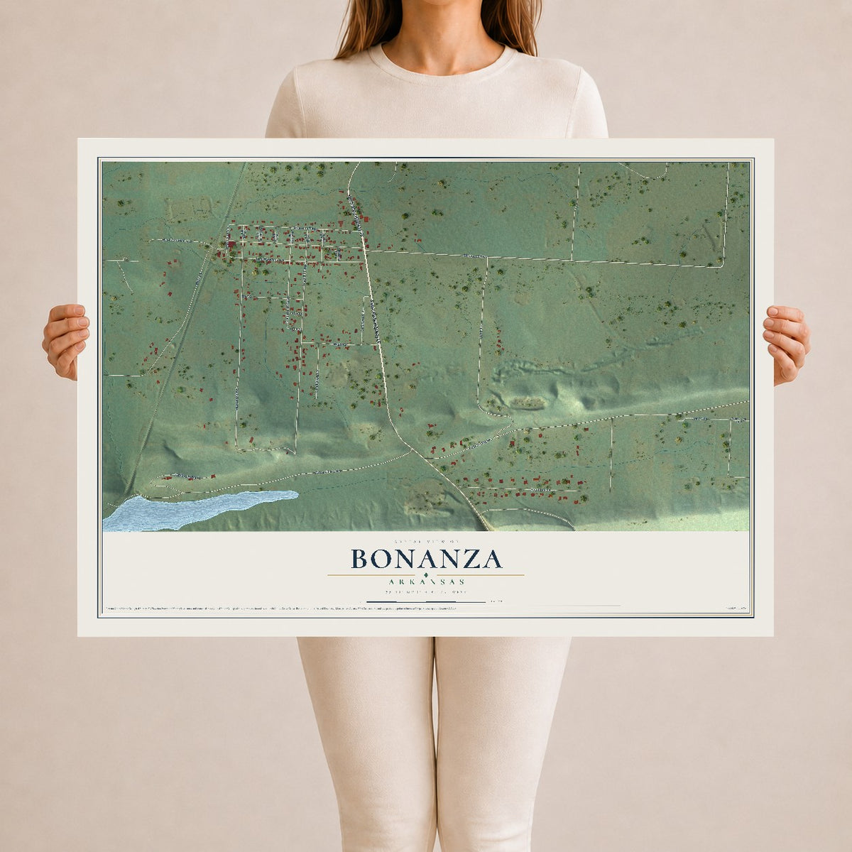 Map of Bonanza, Arkansas, 24 x 36 inch unframed archival matte print