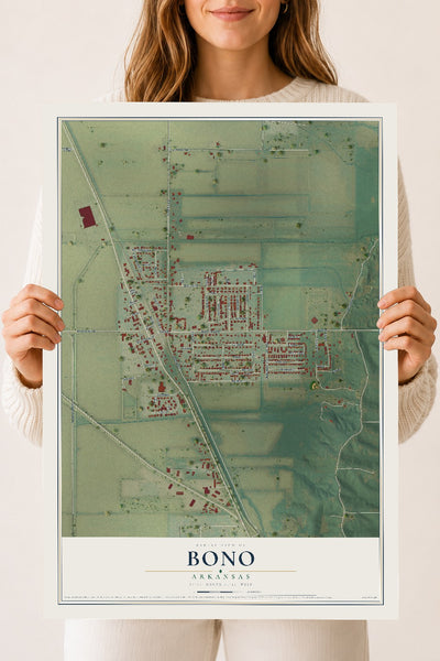 Map of Bono, Arkansas, 18 x 24 inch unframed archival matte print