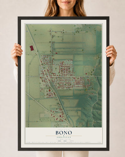 Map of Bono, Arkansas, 24 x 36 inch print in a black wood frame