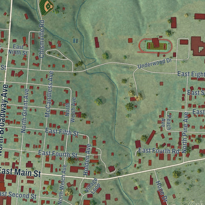Second close-up of the map of Booneville, Arkansas print showing more streets and buildings