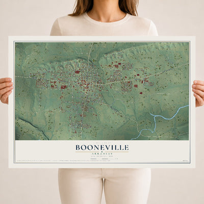 Map of Booneville, Arkansas, 18 x 24 inch unframed archival matte print