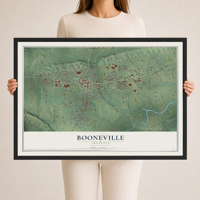 Map of Booneville, Arkansas, 24 x 36 inch print in a black wood frame