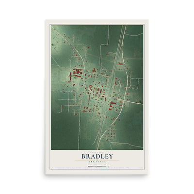 Map of Bradley, Arkansas, 12 x 18 inch unframed archival matte print
